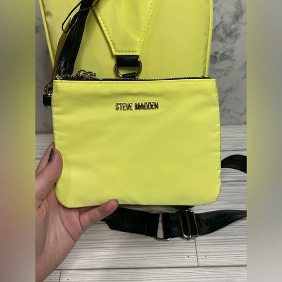NWT Steve Madden Lemon Yellow Green Black  Bromano sling backpack one strap bag main image 4